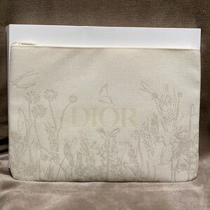 Dior Beige Floral Canvas Cosmetic Pouch